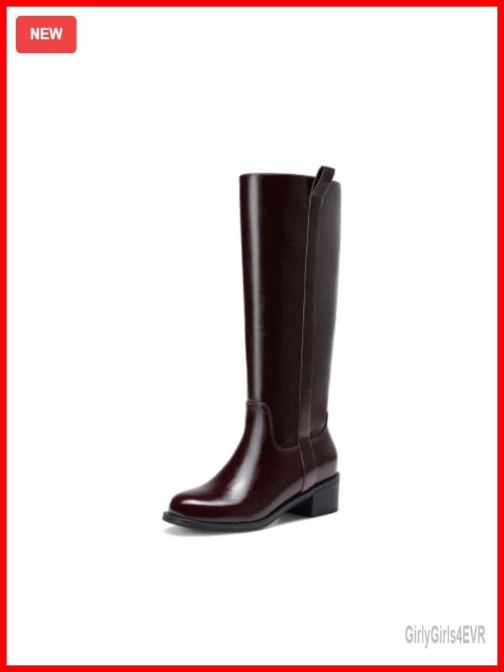 Knee-High Faux Leather Riding Boots Pull-On Round Toe Block Heel
